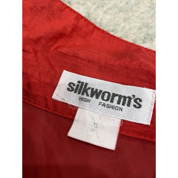 Vintage Silkworm’s Size M/L? Red Windbreaker Collared Button Bomber Jacket Korea - Picture 3 of 6
